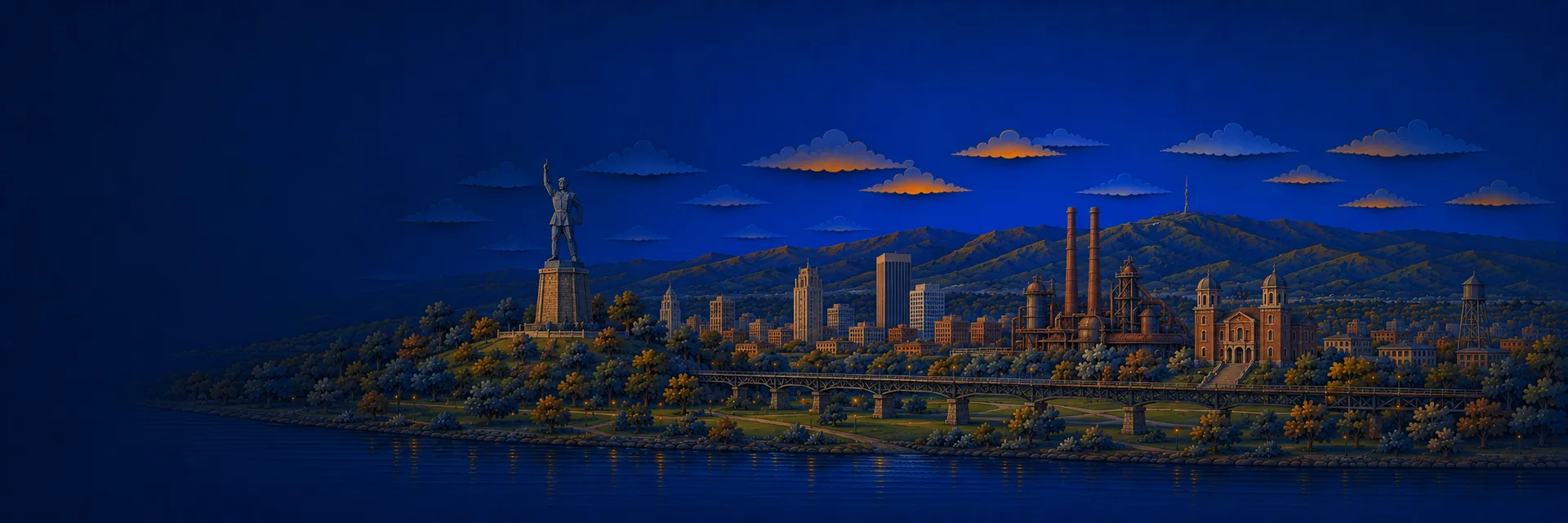 Paper cut illustration of Birmingham, Alabama landmarks
