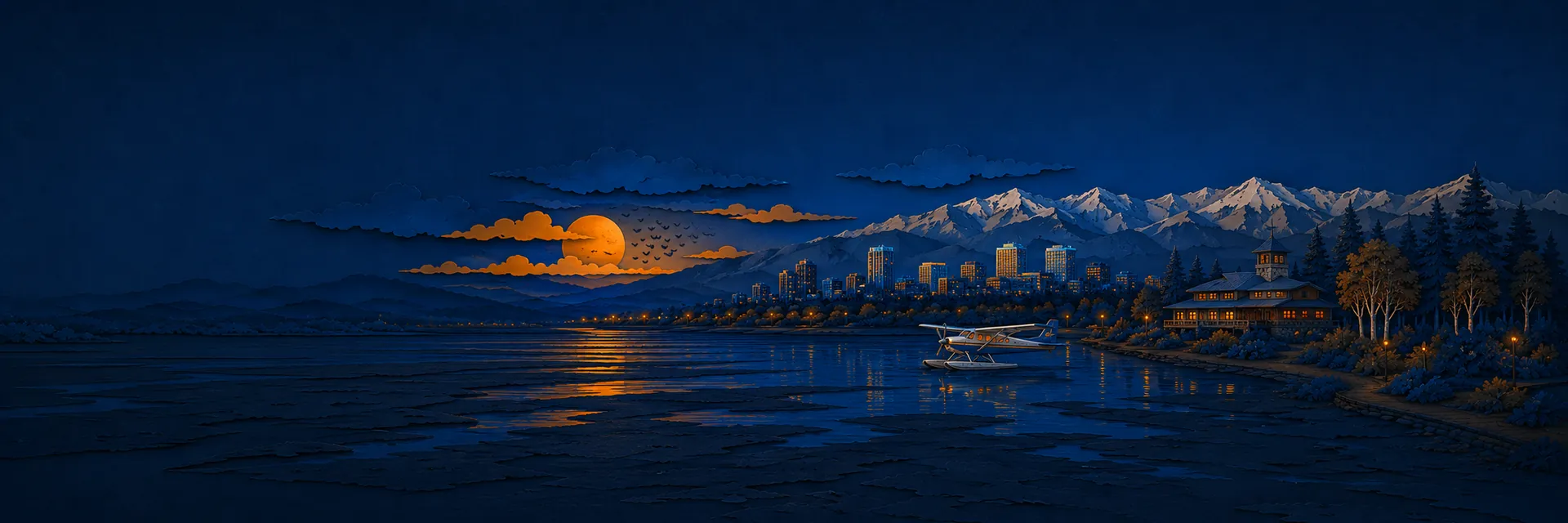 Paper cut illustration of Anchorage, Alaska landmarks