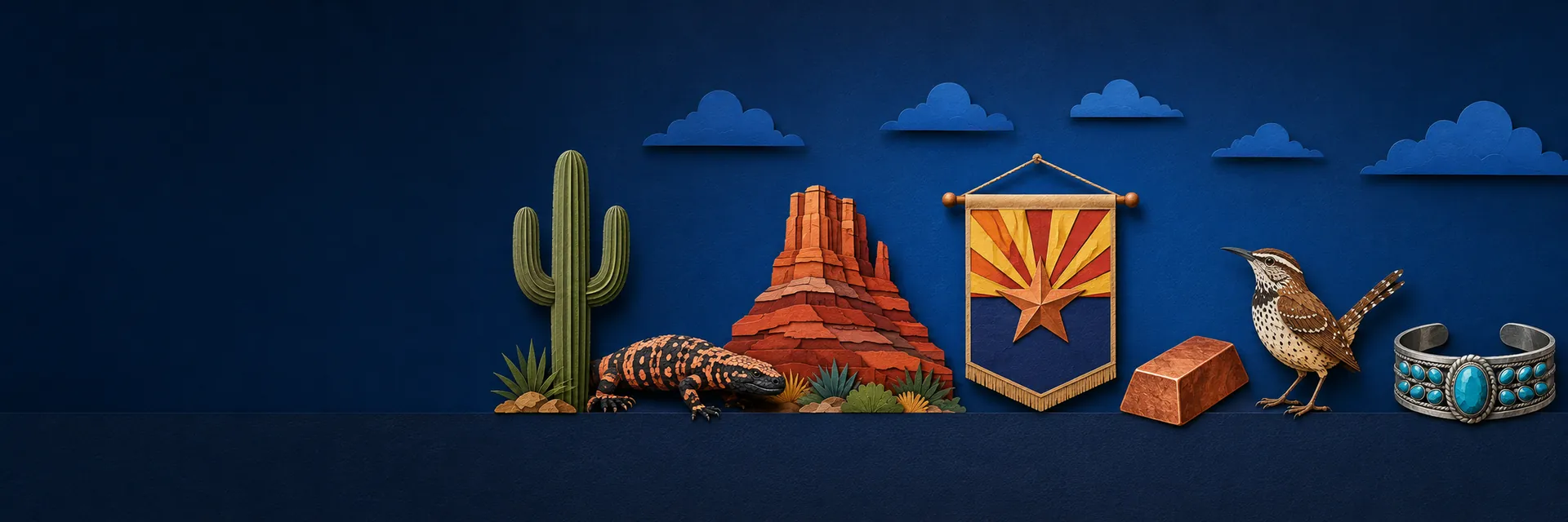 Paper cut illustration of Arizona state symbols