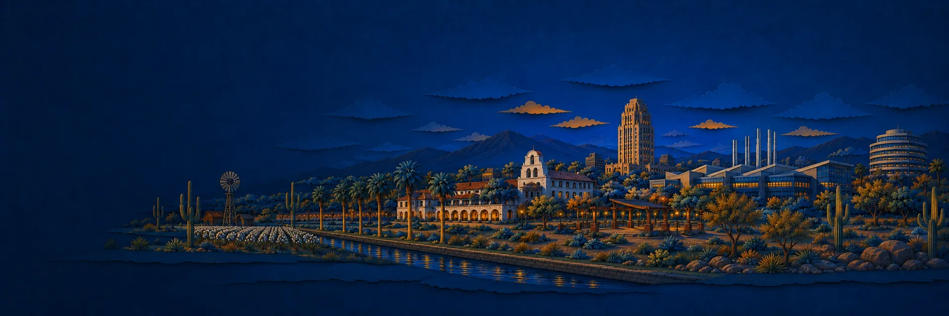 Paper cut illustration of Chandler, Arizona landmarks