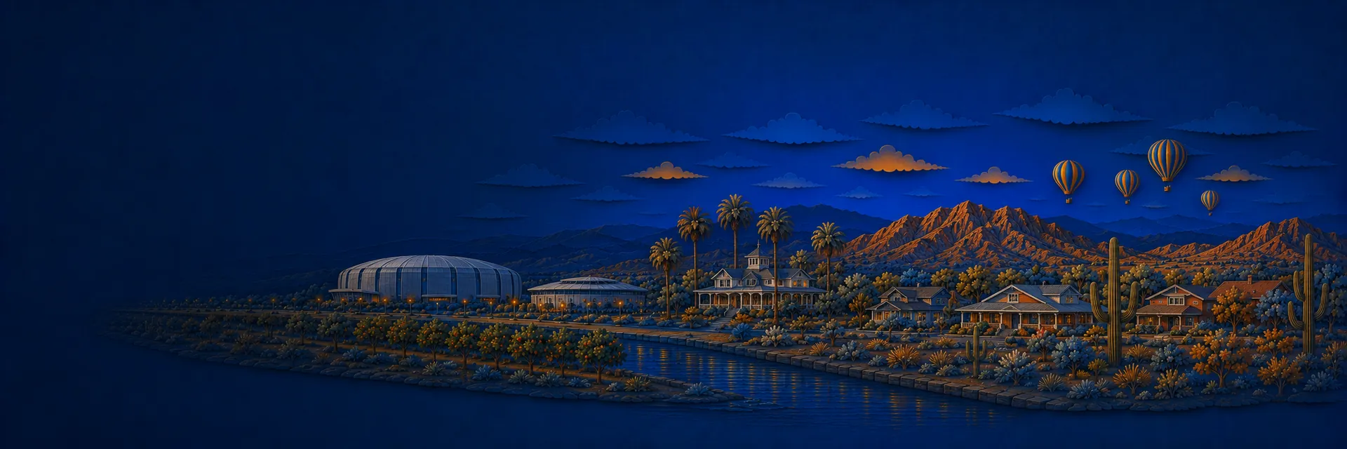 Paper cut illustration of Glendale, Arizona landmarks