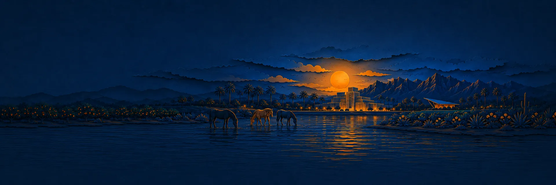 Paper cut illustration of Mesa, Arizona landmarks