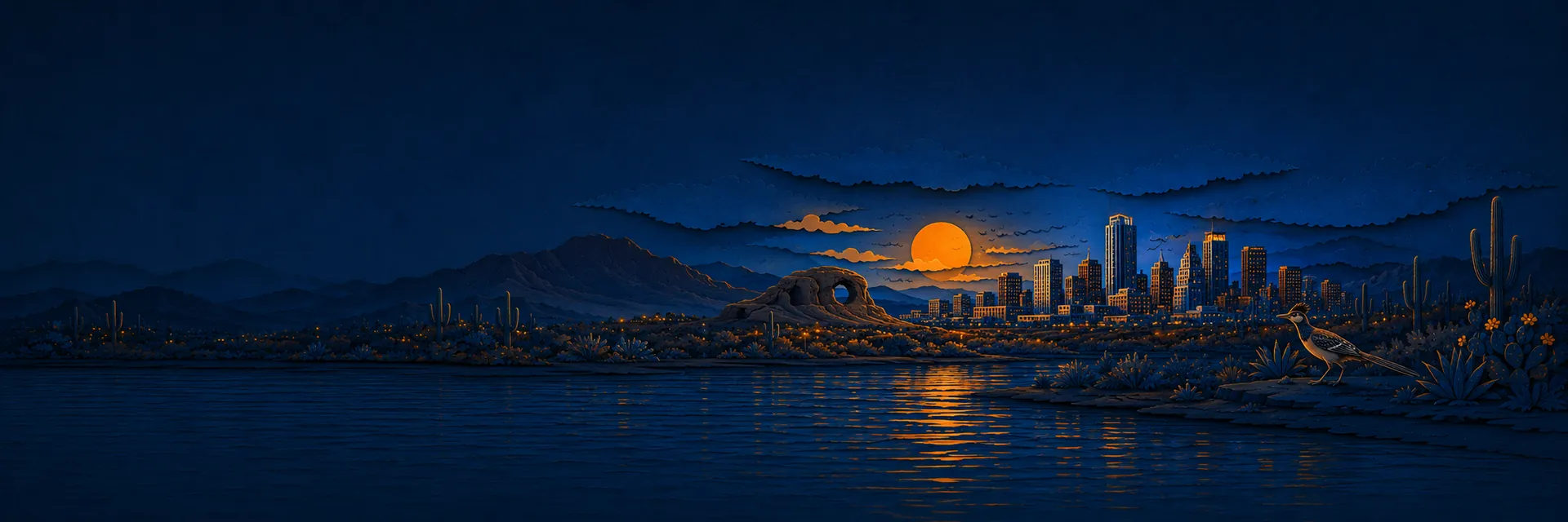 Paper cut illustration of Phoenix, Arizona landmarks