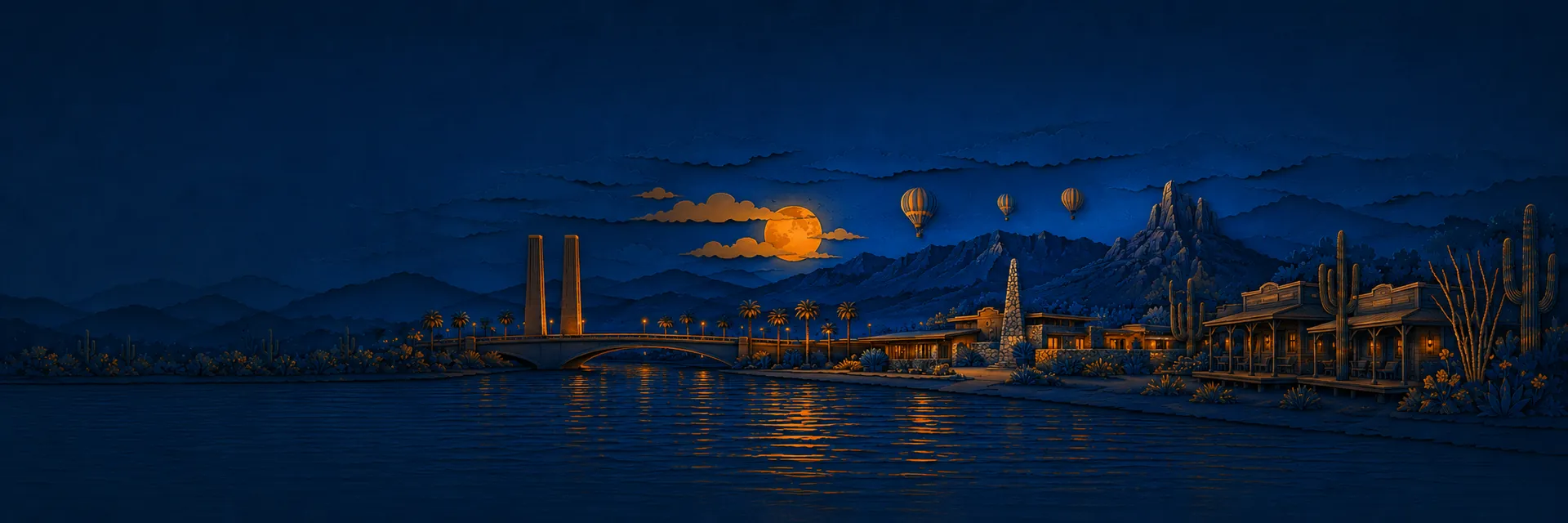 Paper cut illustration of Scottsdale, Arizona landmarks