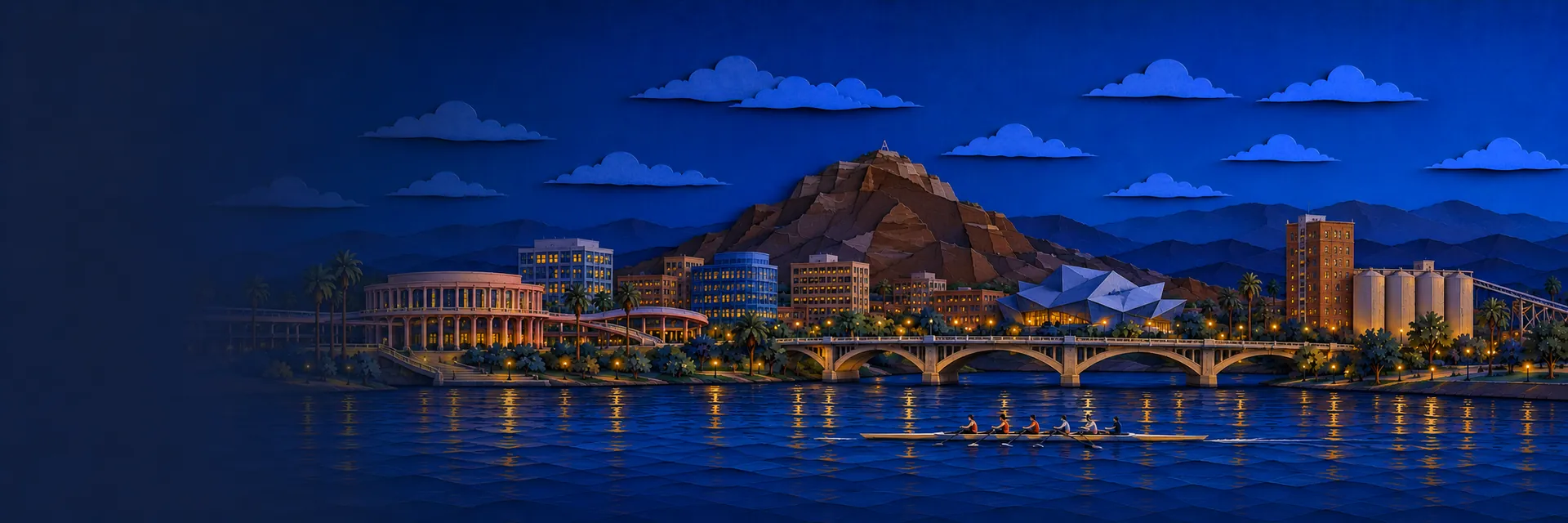 Paper cut illustration of Tempe, Arizona landmarks