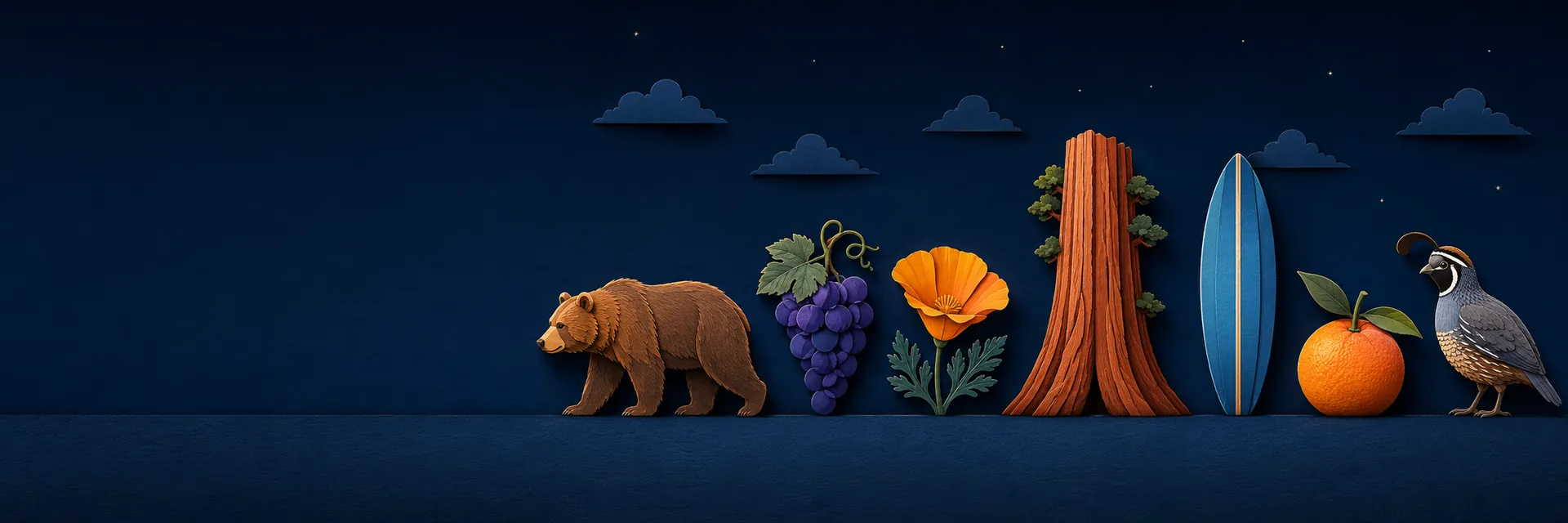 Paper cut illustration of California state symbols