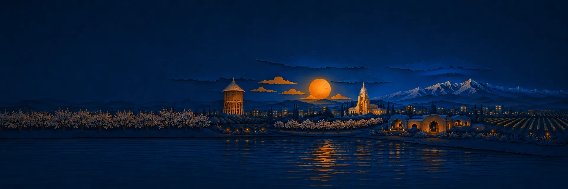 Paper cut illustration of Fresno, California landmarks