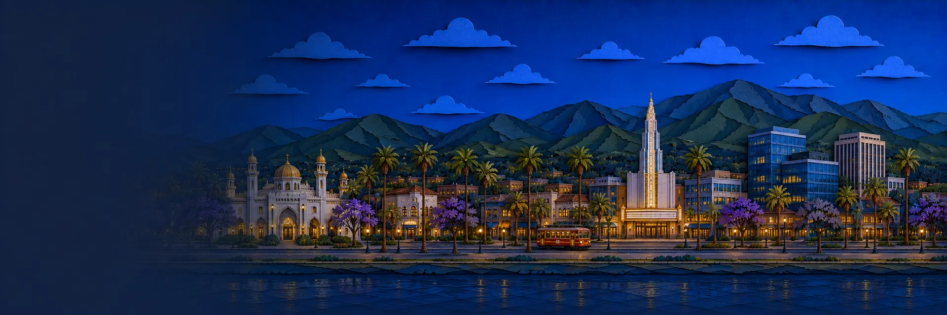 Paper cut illustration of Glendale, California landmarks