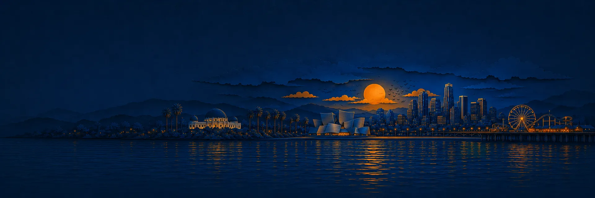 Paper cut illustration of Los Angeles, California landmarks