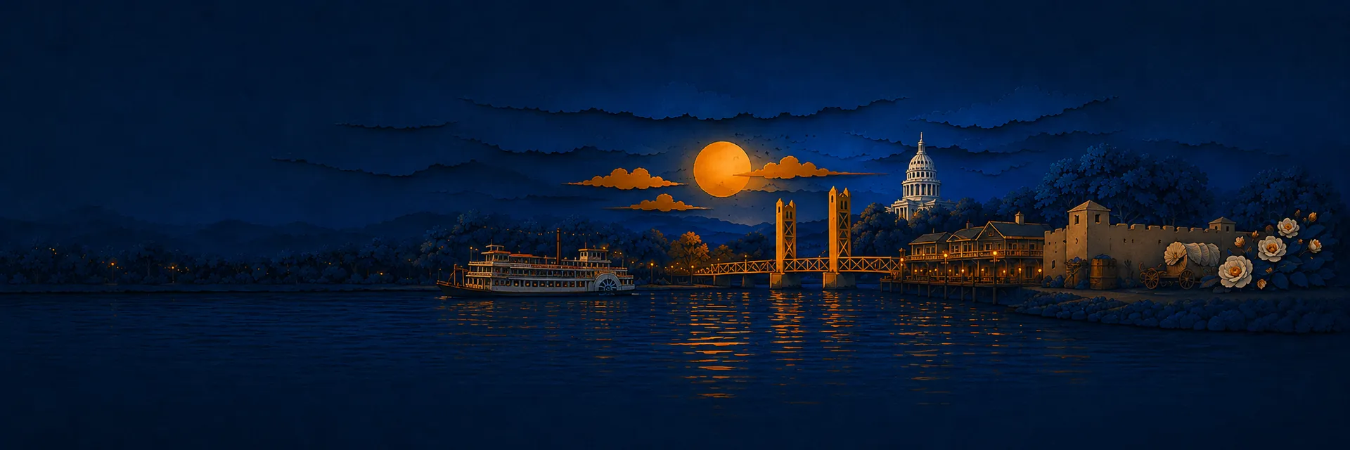 Paper cut illustration of Sacramento, California landmarks