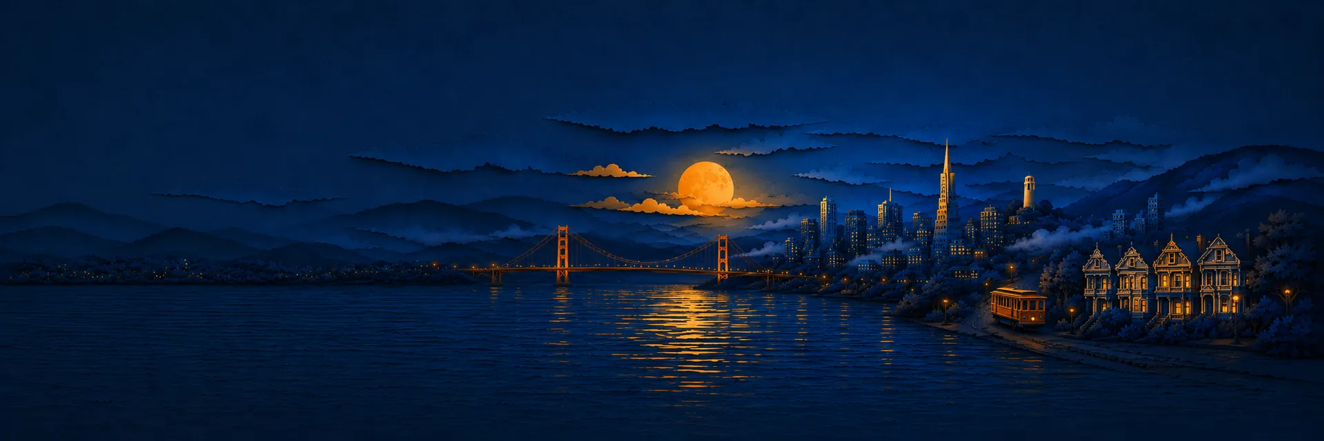 Paper cut illustration of San Francisco, California landmarks