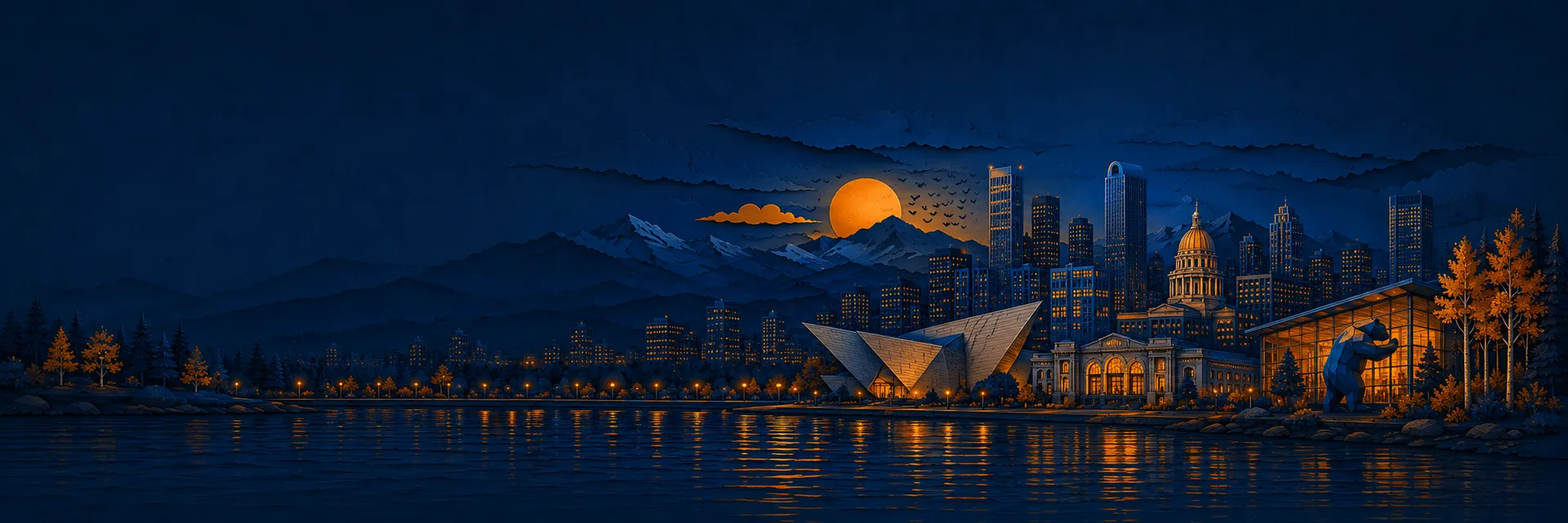 Paper cut illustration of Denver, Colorado landmarks