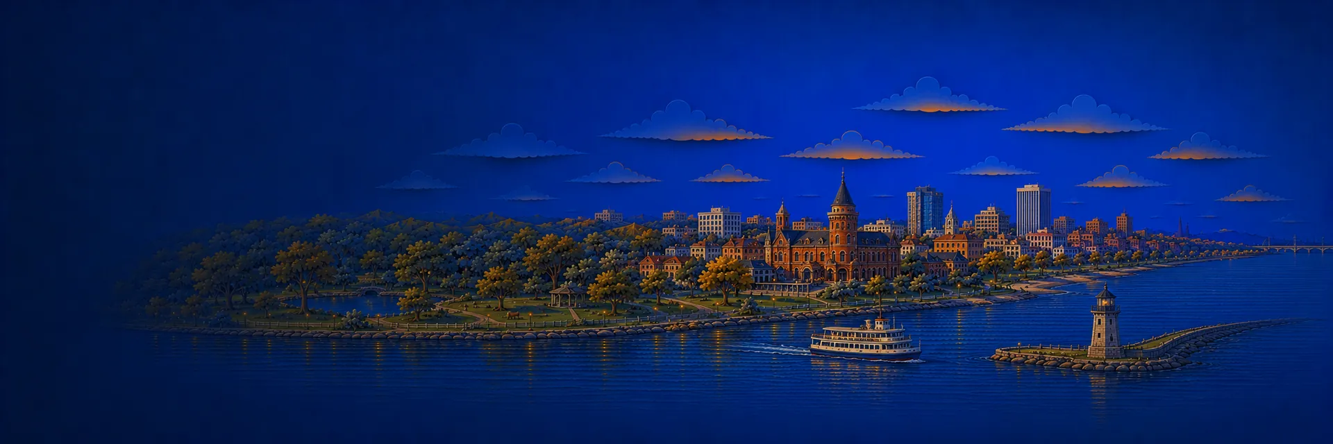 Paper cut illustration of Bridgeport, Connecticut landmarks