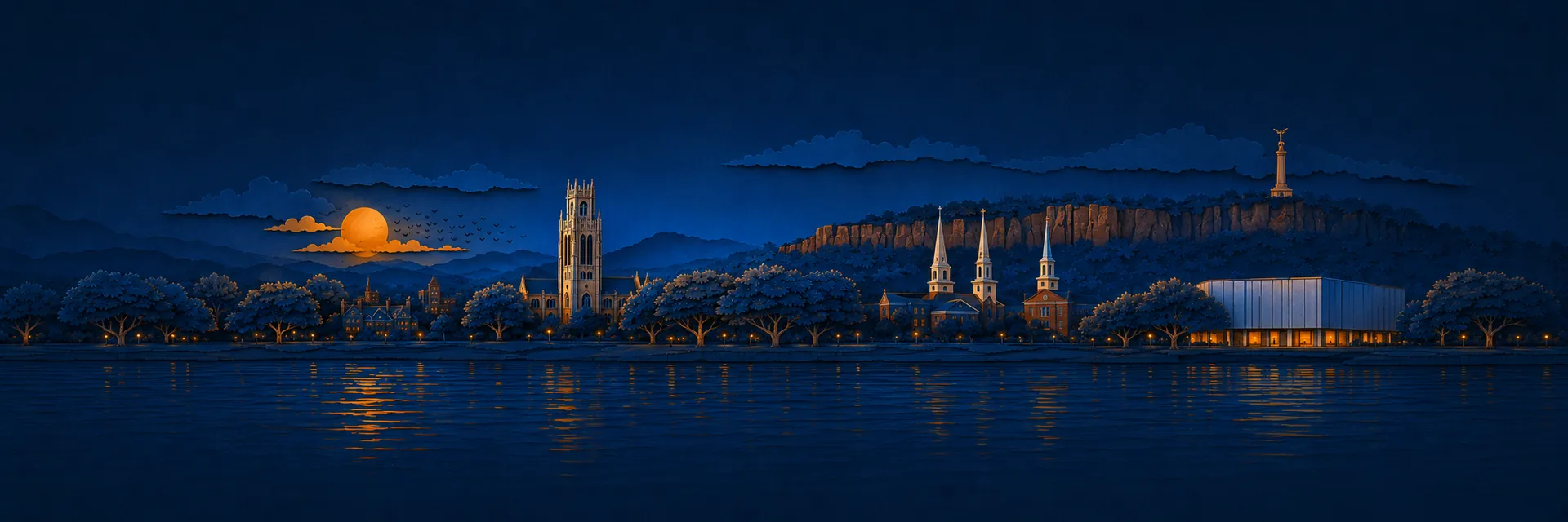 Paper cut illustration of New Haven, Connecticut landmarks