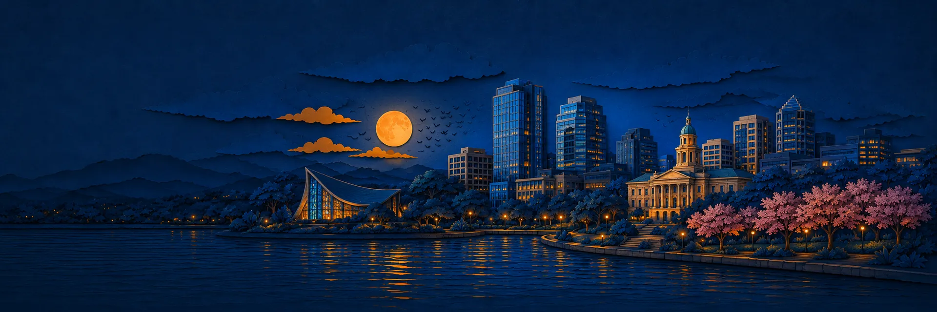 Paper cut illustration of Stamford, Connecticut landmarks