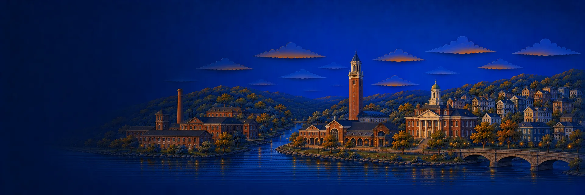 Paper cut illustration of Waterbury, Connecticut landmarks