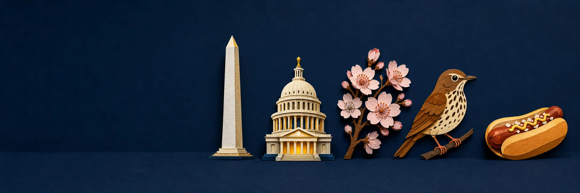 Paper cut illustration of the District of Columbia state symbols