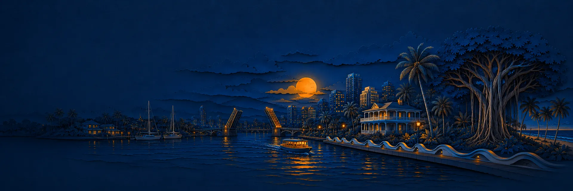 Paper cut illustration of Ft Lauderdale, Florida landmarks