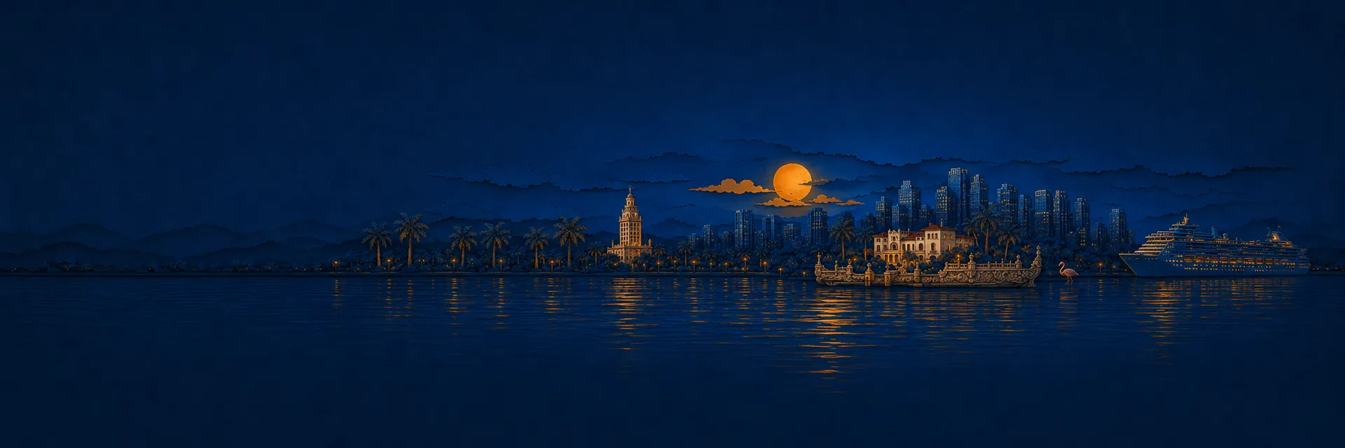 Paper cut illustration of Miami, Florida landmarks