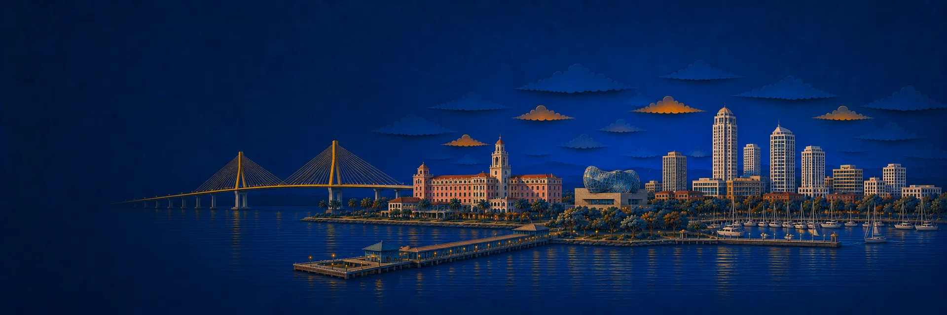 Paper cut illustration of St. Petersburg, Florida landmarks