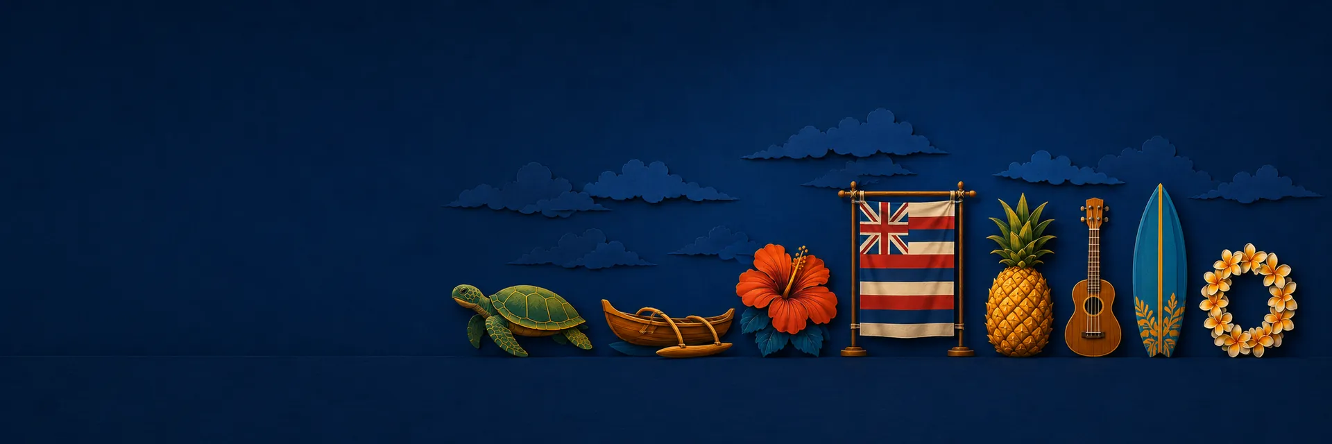Paper cut illustration of Hawaii state symbols