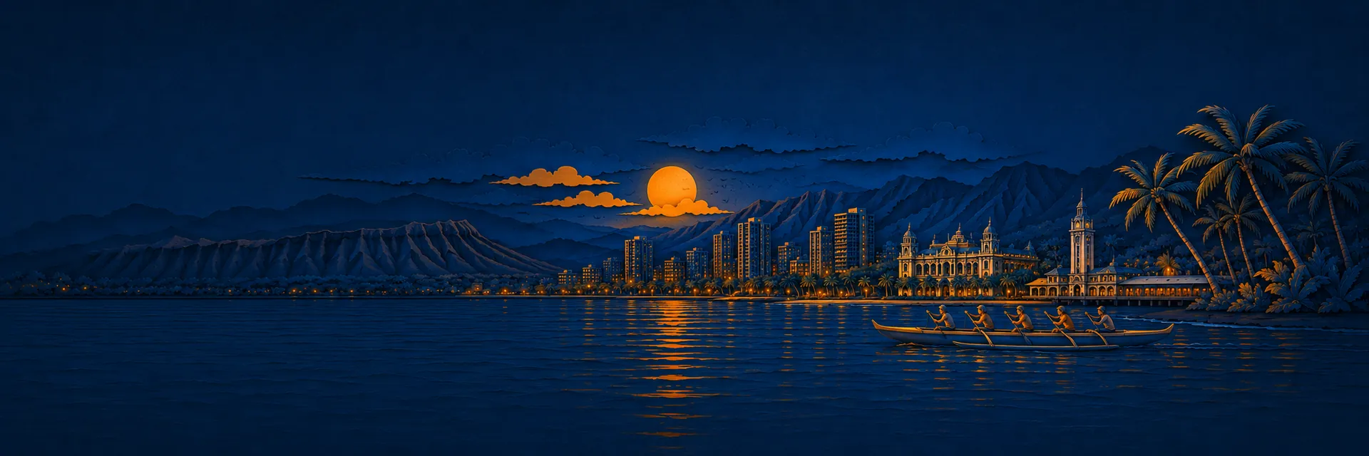 Paper cut illustration of Honolulu, Hawaii landmarks