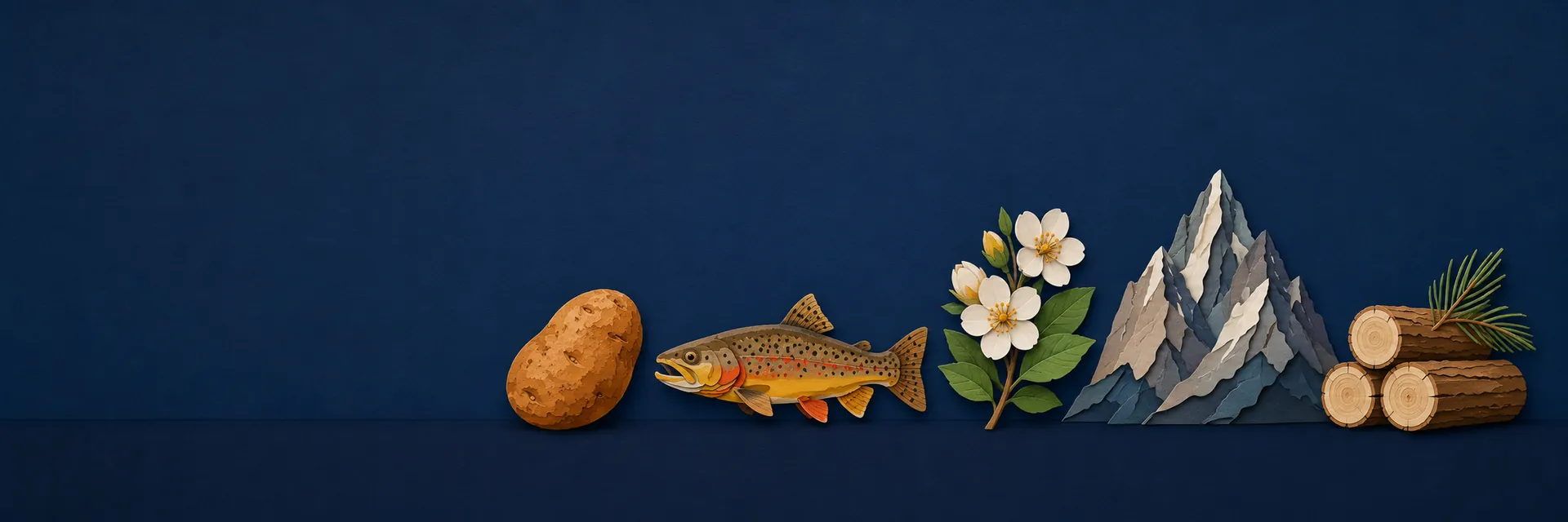 Paper cut illustration of Idaho state symbols