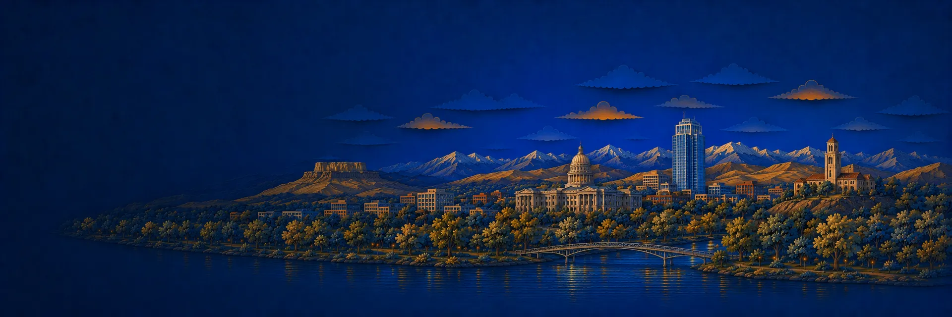 Paper cut illustration of Boise, Idaho landmarks