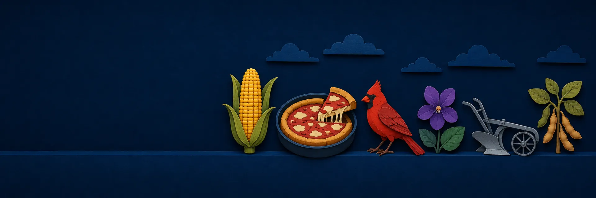 Paper cut illustration of Illinois state symbols