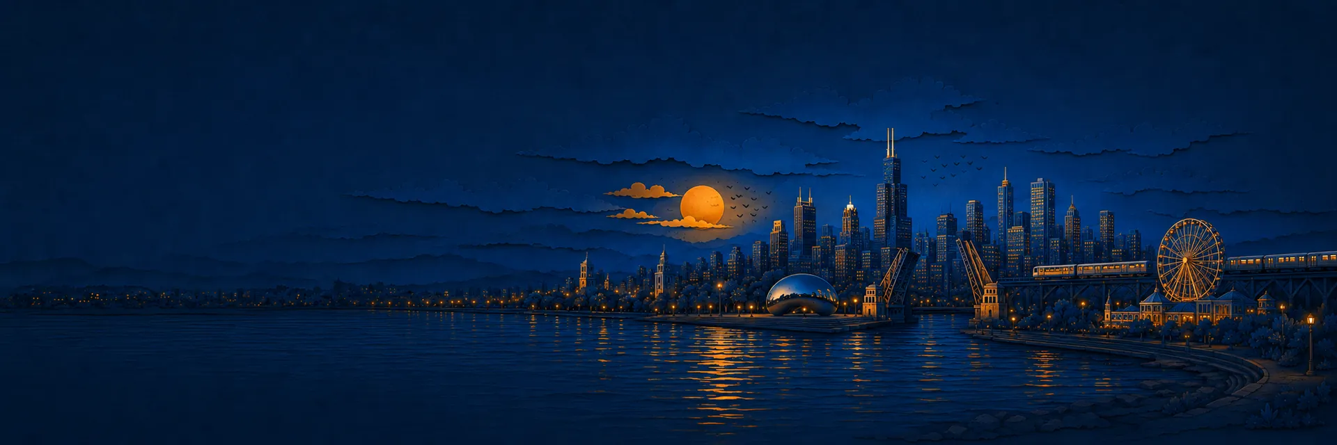 Paper cut illustration of Chicago, Illinois landmarks