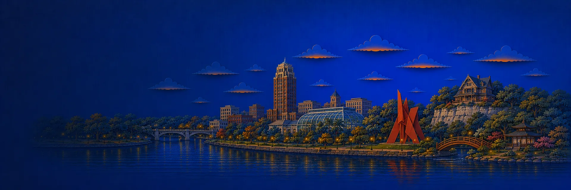 Paper cut illustration of Rockford, Illinois landmarks