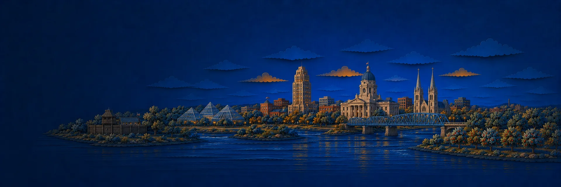 Paper cut illustration of Fort Wayne, Indiana landmarks