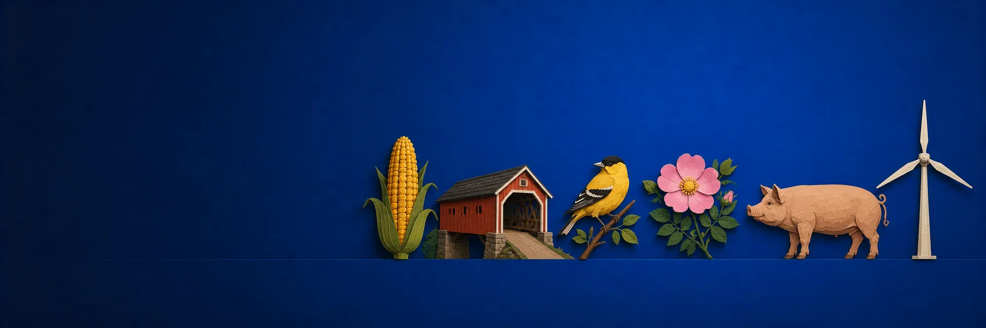 Paper cut illustration of Iowa state symbols