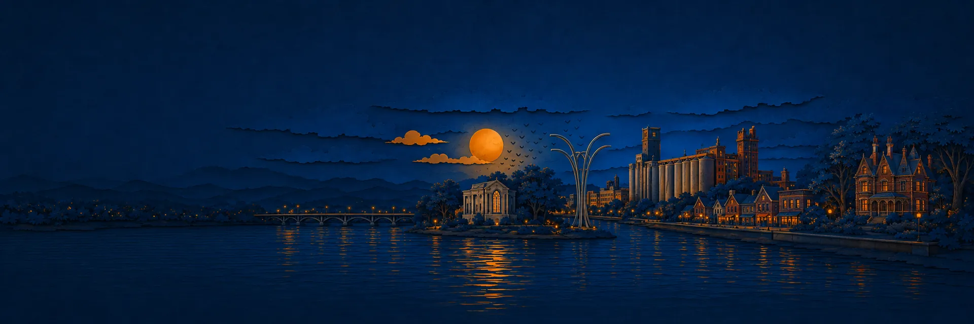Paper cut illustration of Cedar Rapids, Iowa landmarks