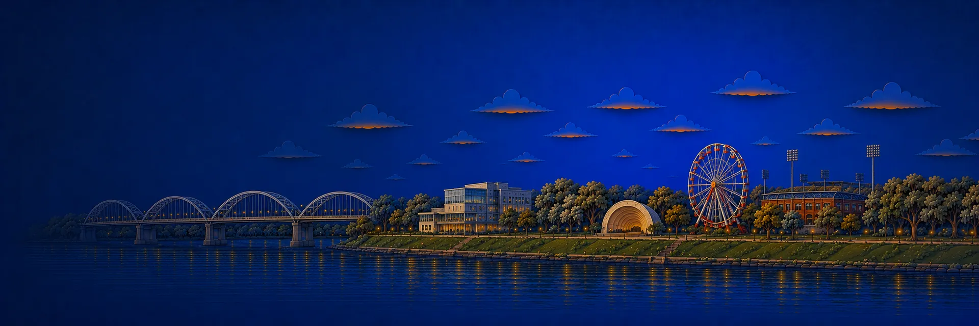 Paper cut illustration of Davenport, Iowa landmarks