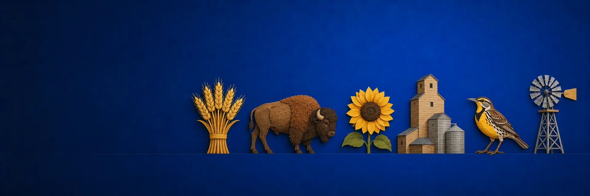 Paper cut illustration of Kansas state symbols