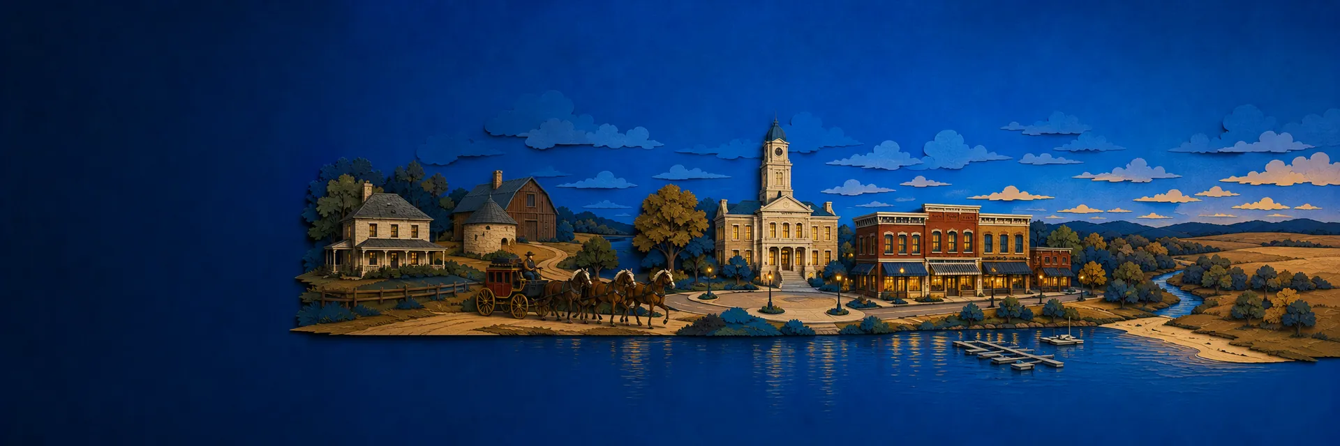 Paper cut illustration of Olathe, Kansas landmarks