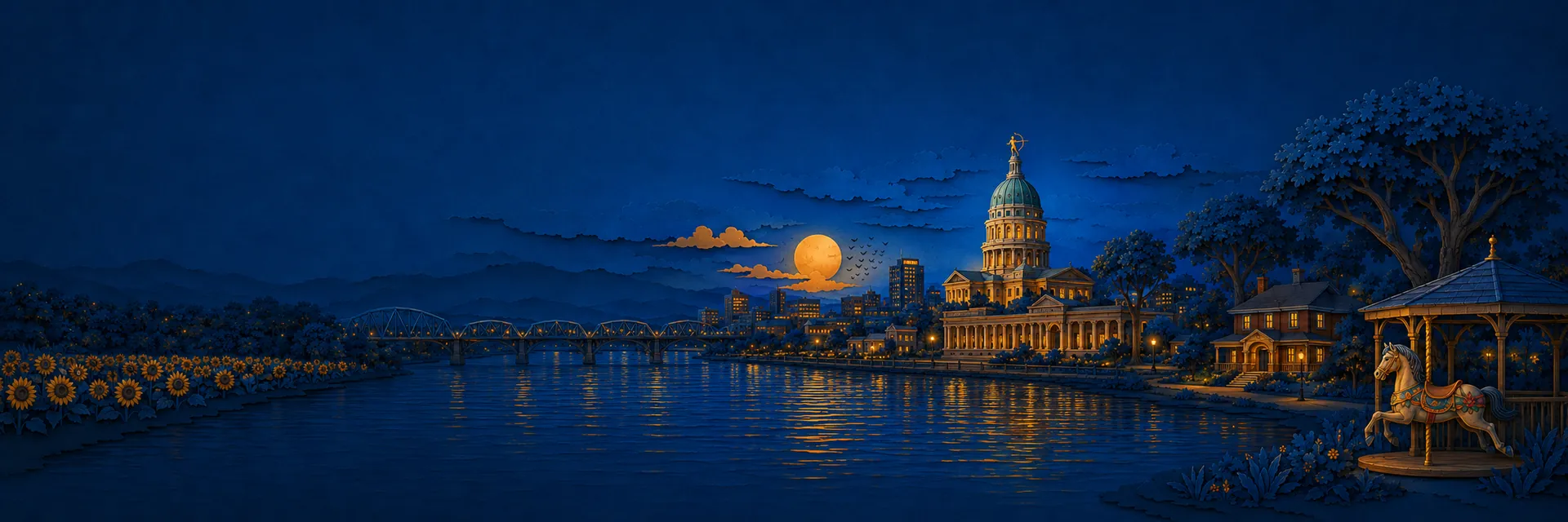 Paper cut illustration of Topeka, Kansas landmarks