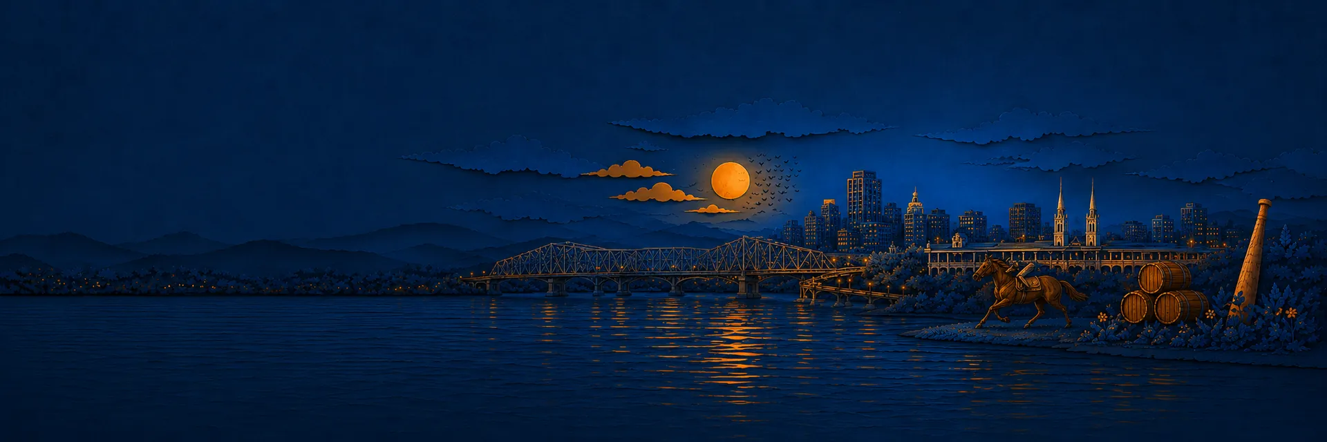 Paper cut illustration of Louisville, Kentucky landmarks