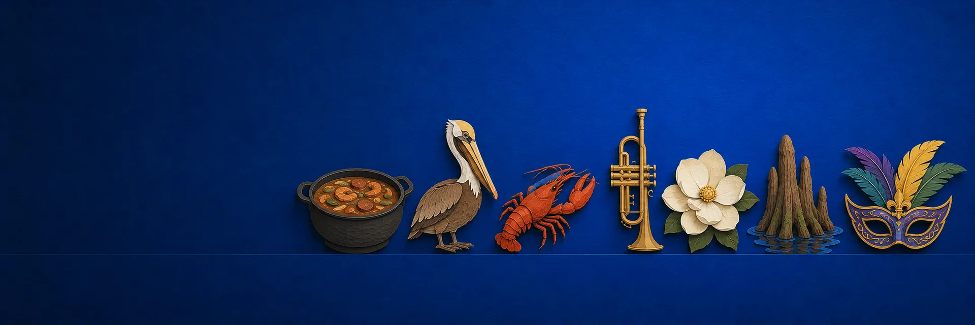 Paper cut illustration of Louisiana state symbols