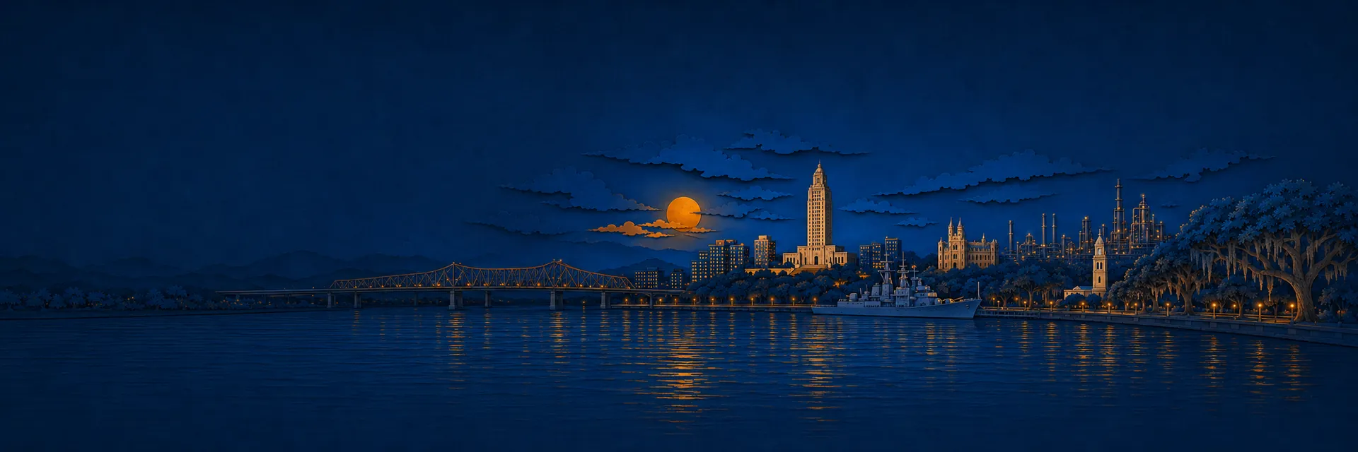 Paper cut illustration of Baton Rouge, Louisiana landmarks