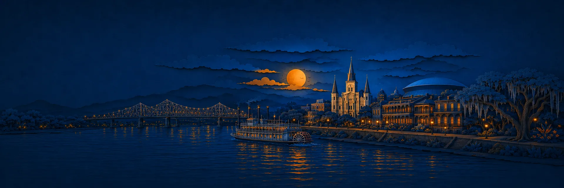 Paper cut illustration of New Orleans, Louisiana landmarks