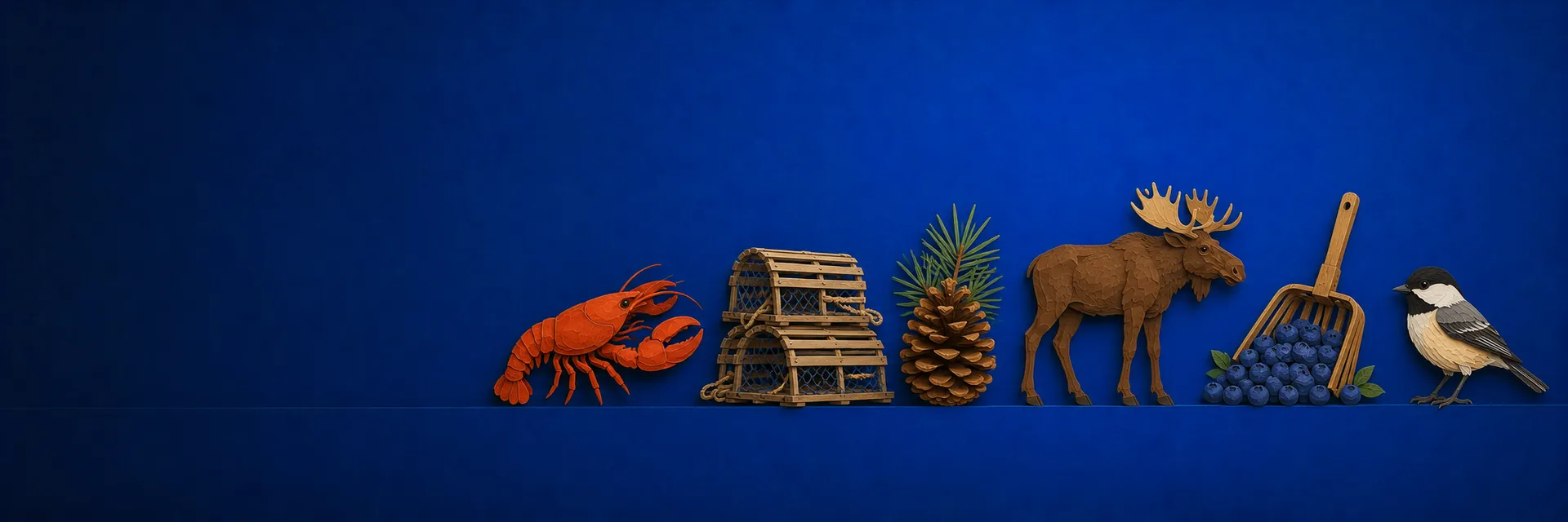 Paper cut illustration of Maine state symbols