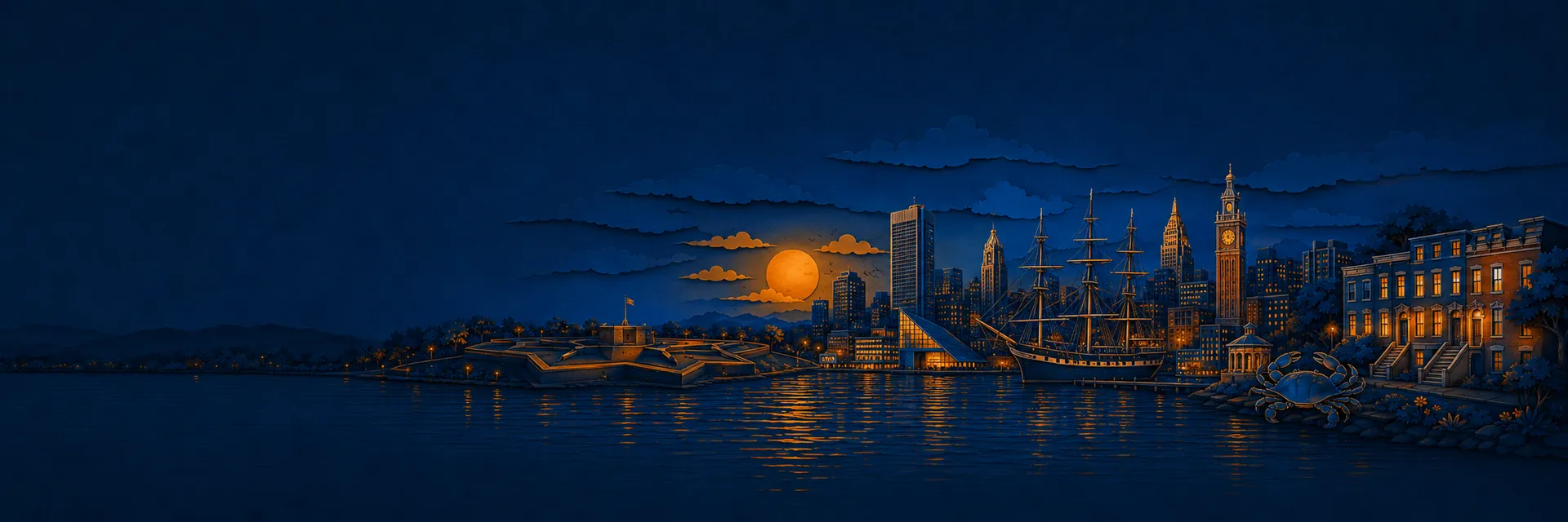 Paper cut illustration of Baltimore, Maryland landmarks