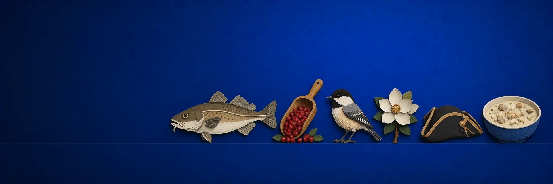 Paper cut illustration of Massachusetts state symbols