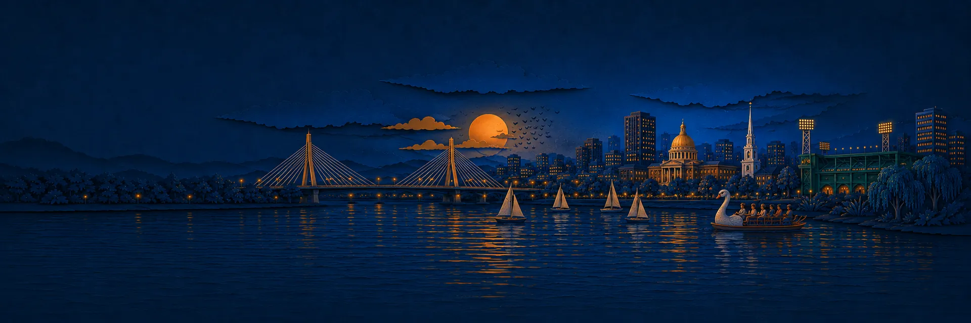 Paper cut illustration of Boston, Massachusetts landmarks