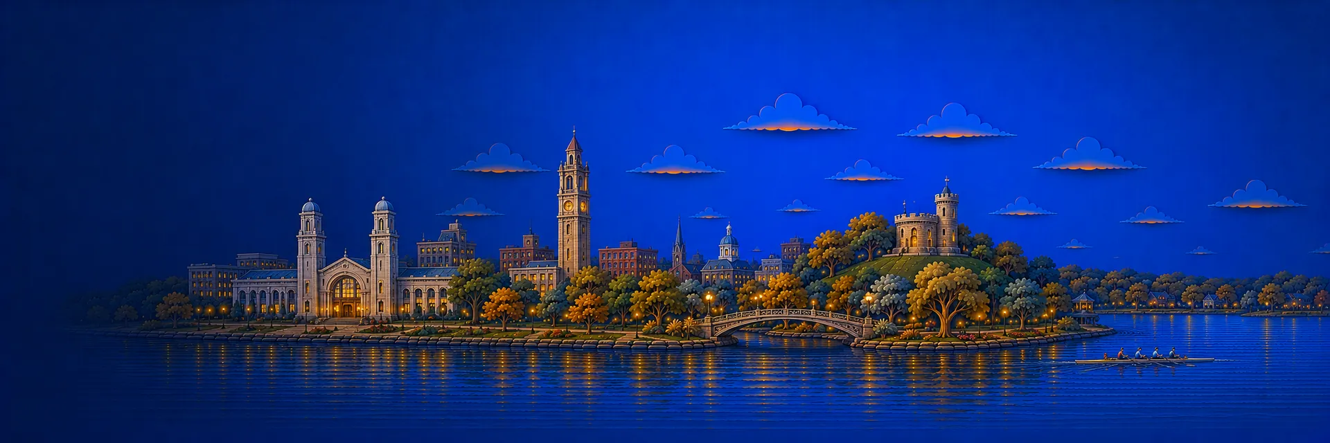 Paper cut illustration of Worcester, Massachusetts landmarks
