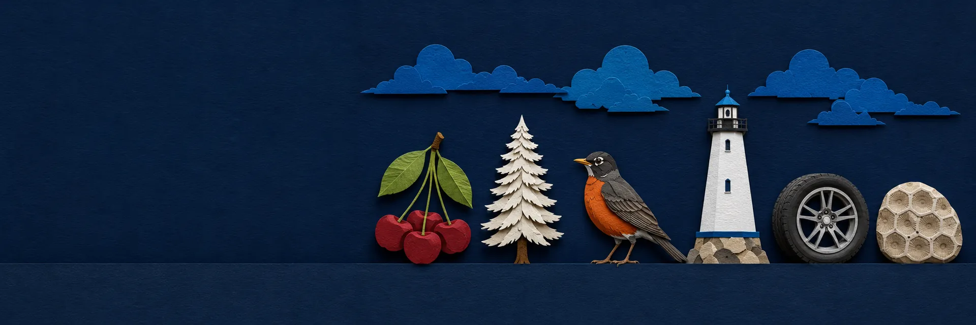 Paper cut illustration of Michigan state symbols