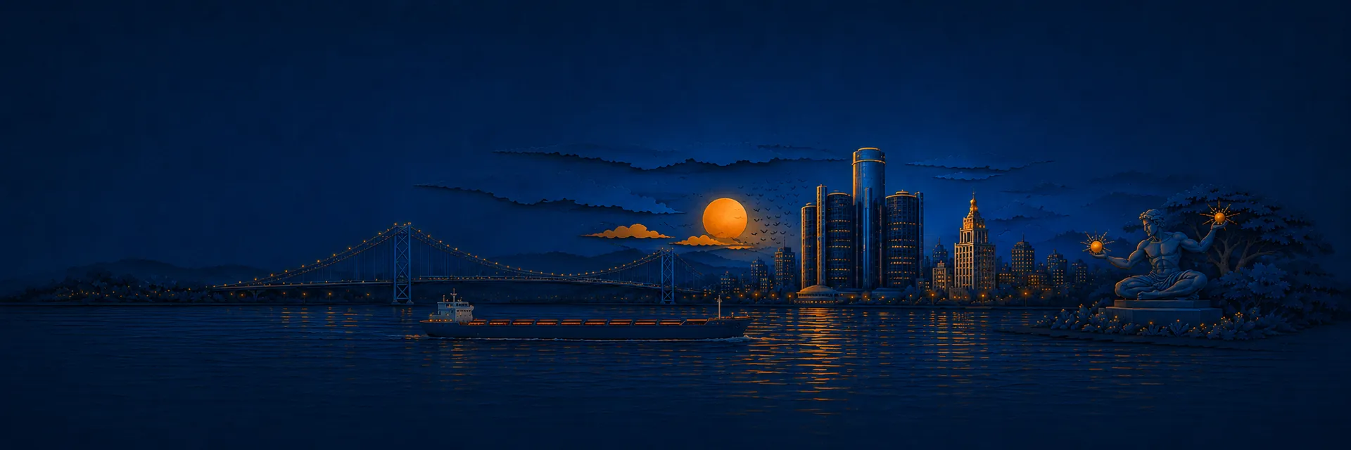 Paper cut illustration of Detroit, Michigan landmarks