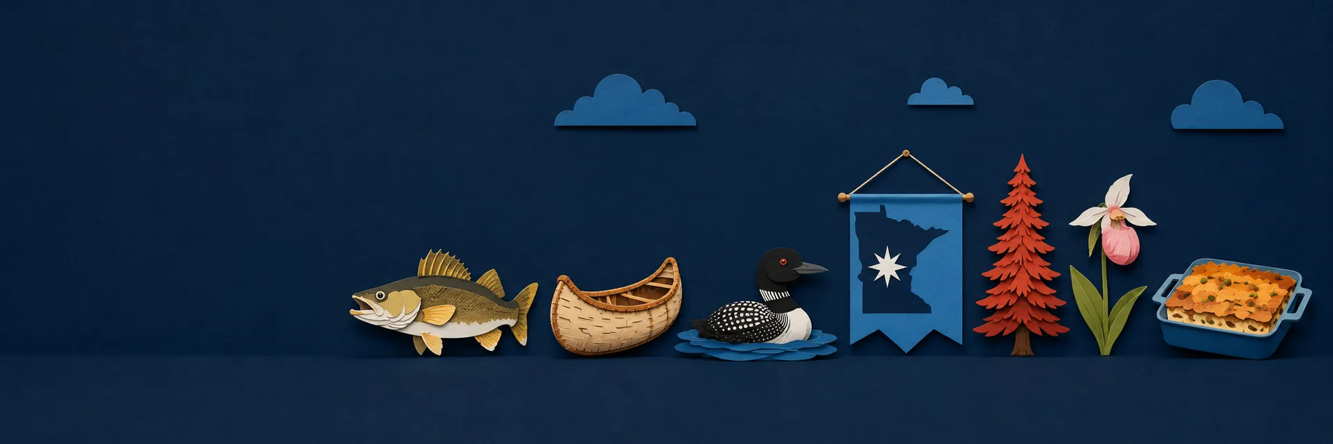 Paper cut illustration of Minnesota state symbols